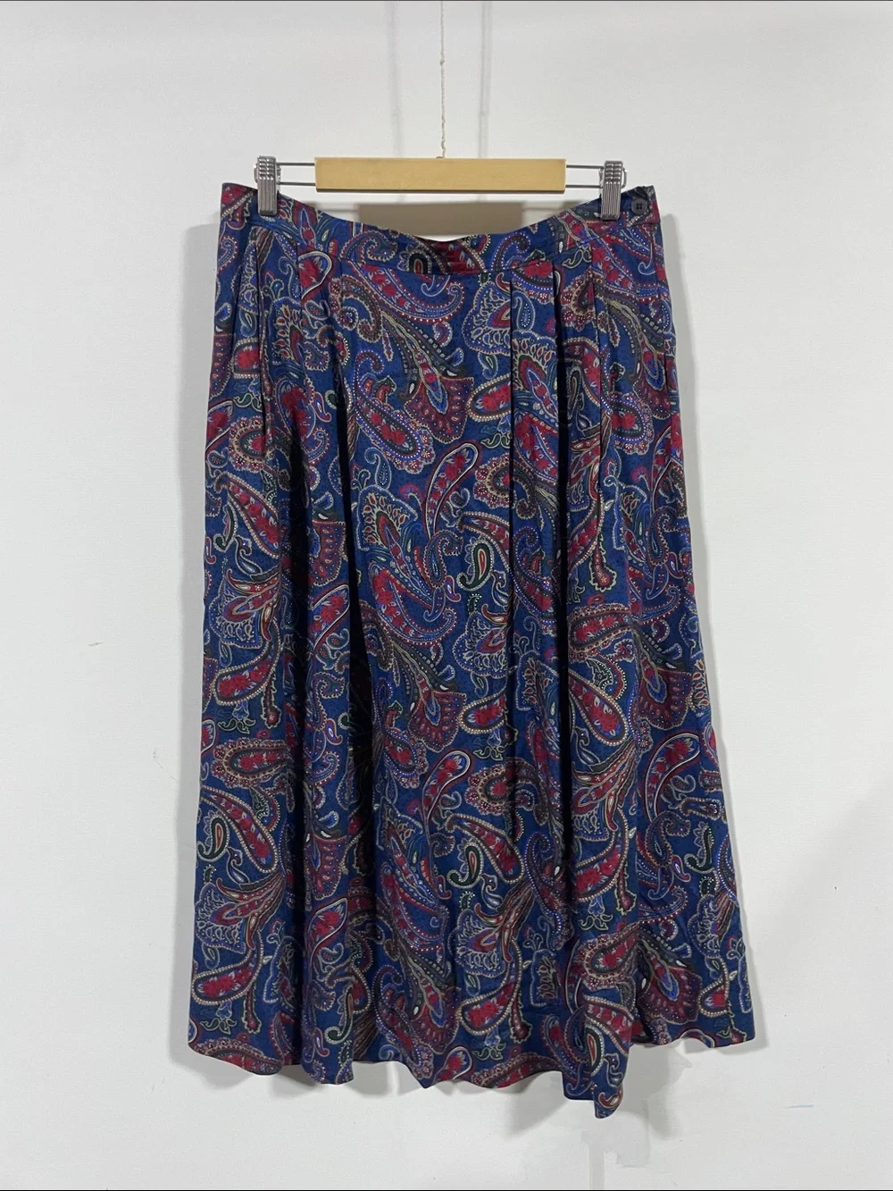 Vintage Pendleton Pendleton Blue Paisley Midi Skirt with Red Accents